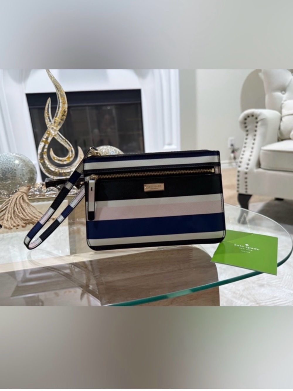 kate spade Navy, White and Black Striped Wristlet - Picture 7 of 7